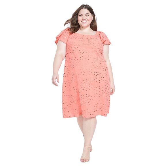 Lane Bryant Plus Size 26 28 Dress Short Sleeve Convertible Peach Eyelet 1567 - Picture 13 of 13
